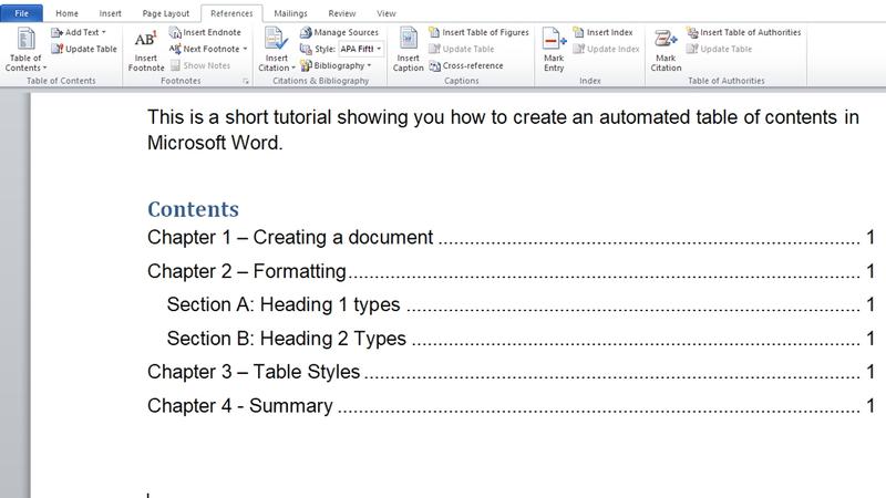 word for mac table of contents formatting